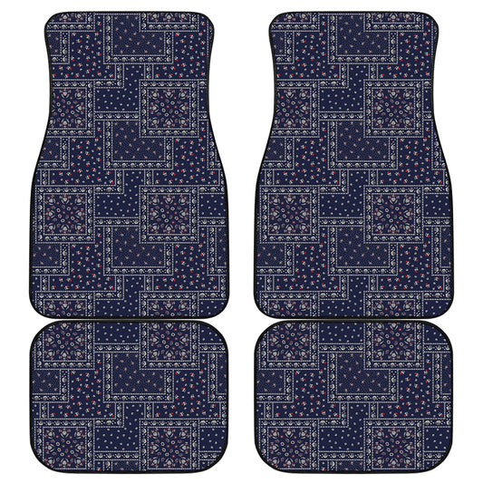 Blue Floral Patchwork Pattern Print Front and Back Car Floor Mats