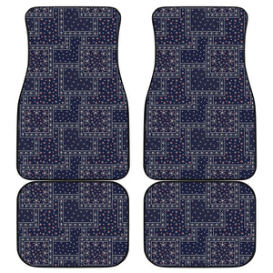 Blue Floral Patchwork Pattern Print Front and Back Car Floor Mats