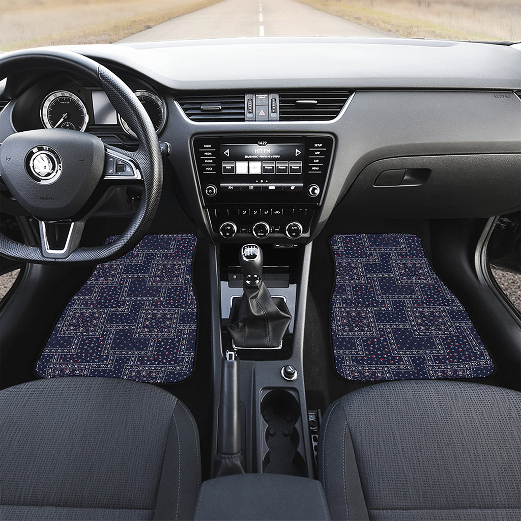 Blue Floral Patchwork Pattern Print Front and Back Car Floor Mats