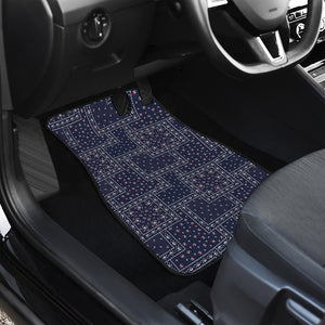 Blue Floral Patchwork Pattern Print Front and Back Car Floor Mats