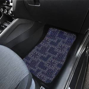 Blue Floral Patchwork Pattern Print Front and Back Car Floor Mats