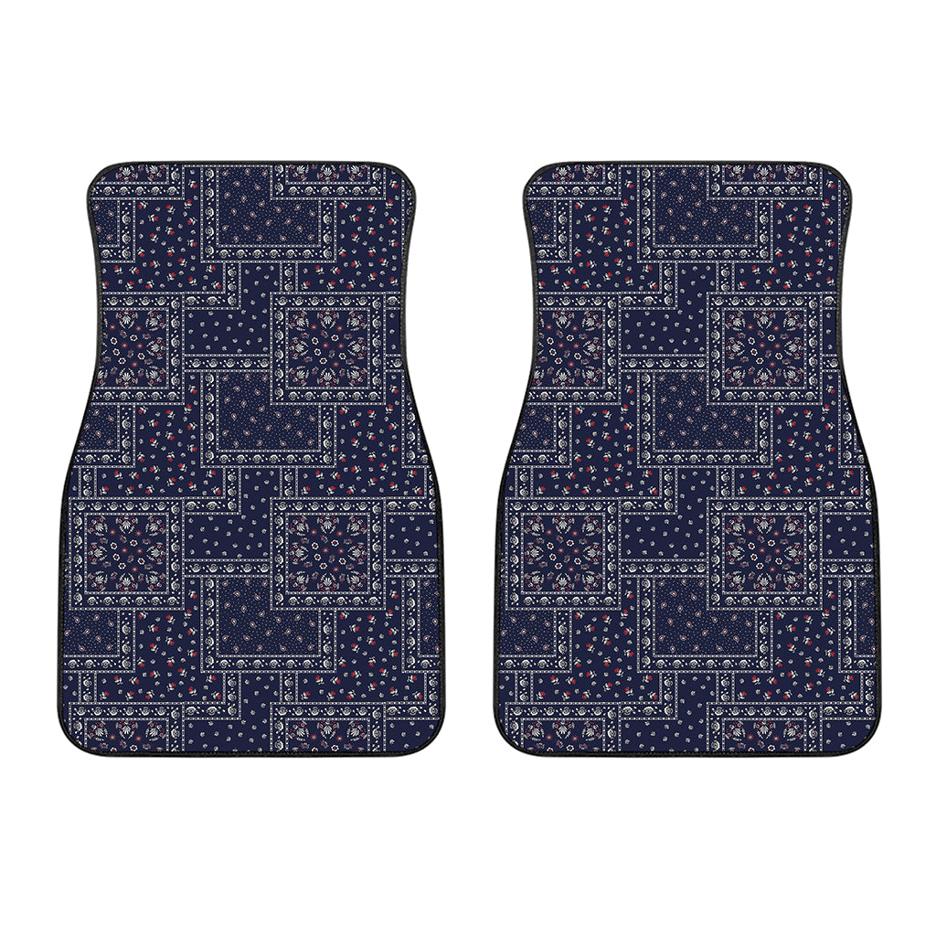 Blue Floral Patchwork Pattern Print Front Car Floor Mats