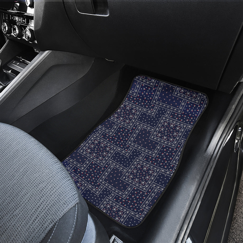 Blue Floral Patchwork Pattern Print Front Car Floor Mats