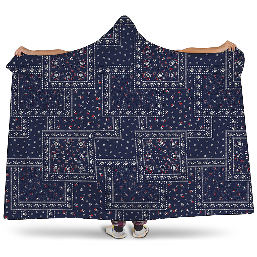 Blue Floral Patchwork Pattern Print Hooded Blanket
