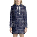 Blue Floral Patchwork Pattern Print Pullover Hoodie Dress