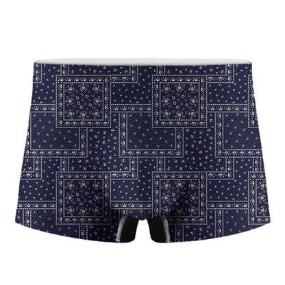 Blue Floral Patchwork Pattern Print Men's Boxer Briefs