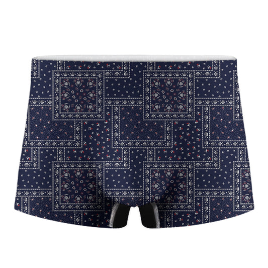 Blue Floral Patchwork Pattern Print Men's Boxer Briefs