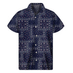 Blue Floral Patchwork Pattern Print Men's Short Sleeve Shirt