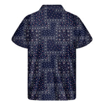 Blue Floral Patchwork Pattern Print Men's Short Sleeve Shirt