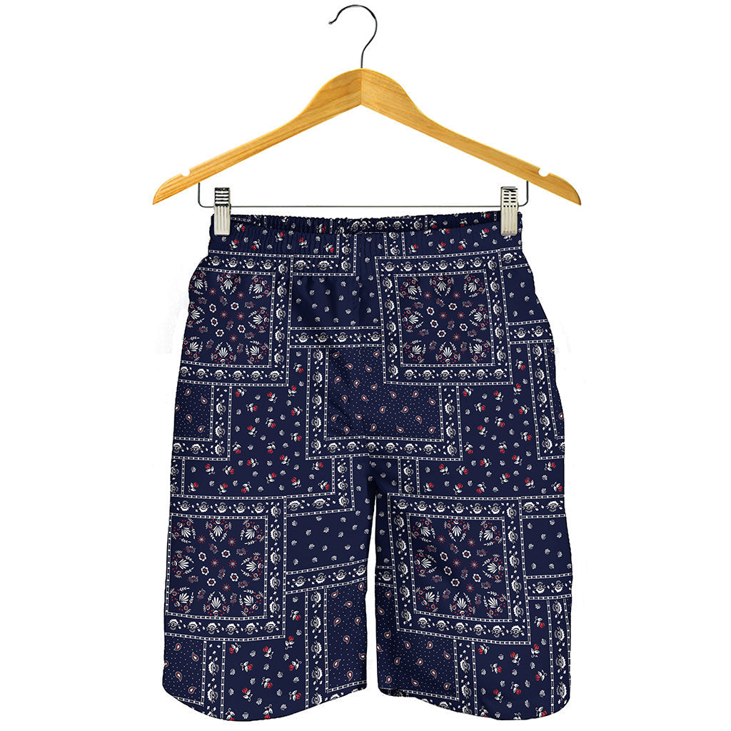 Blue Floral Patchwork Pattern Print Men's Shorts