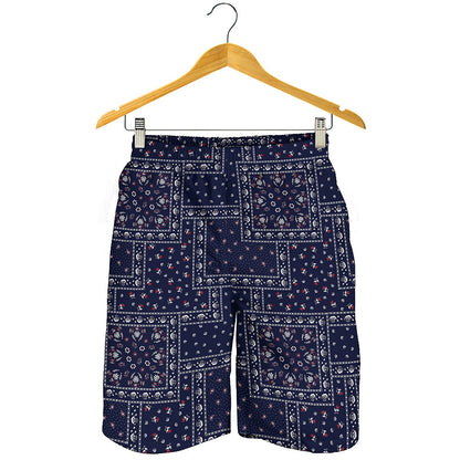 Blue Floral Patchwork Pattern Print Men's Shorts