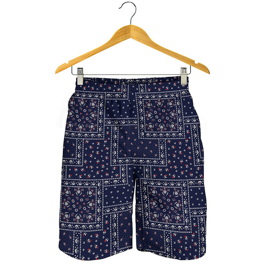 Blue Floral Patchwork Pattern Print Men's Shorts