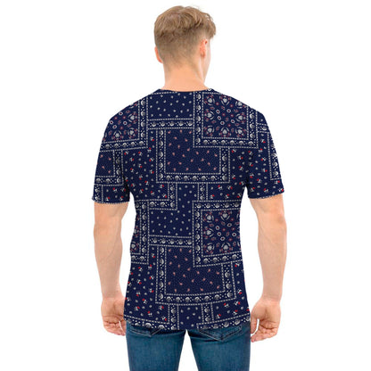 Blue Floral Patchwork Pattern Print Men's T-Shirt