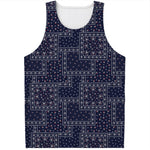 Blue Floral Patchwork Pattern Print Men's Tank Top
