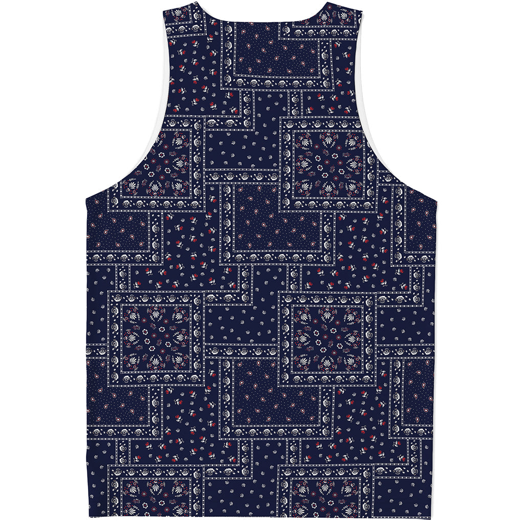 Blue Floral Patchwork Pattern Print Men's Tank Top