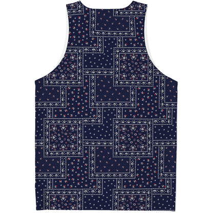 Blue Floral Patchwork Pattern Print Men's Tank Top