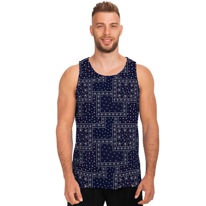 Blue Floral Patchwork Pattern Print Men's Tank Top