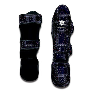 Blue Floral Patchwork Pattern Print Muay Thai Shin Guard