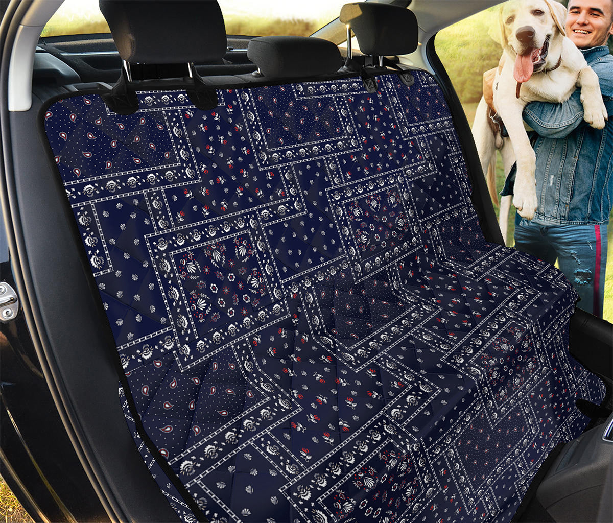 Blue Floral Patchwork Pattern Print Pet Car Back Seat Cover