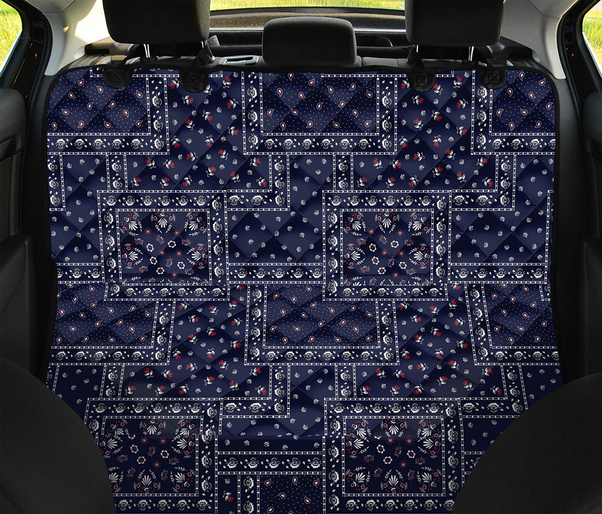 Blue Floral Patchwork Pattern Print Pet Car Back Seat Cover