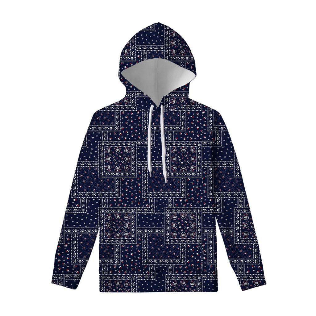 Blue Floral Patchwork Pattern Print Pullover Hoodie