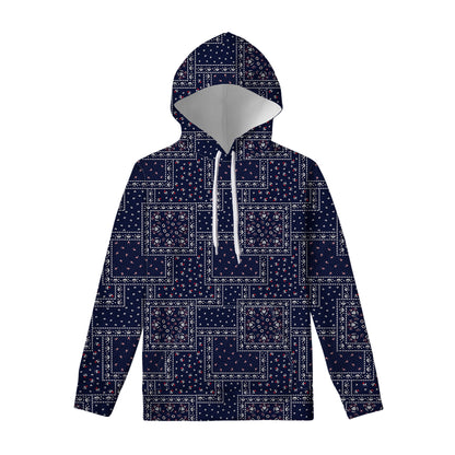 Blue Floral Patchwork Pattern Print Pullover Hoodie
