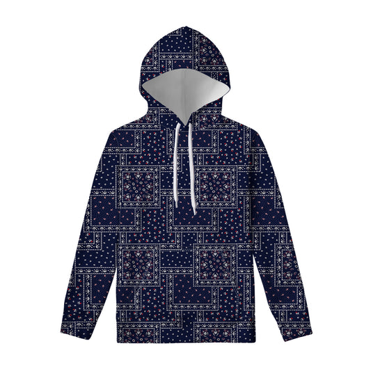 Blue Floral Patchwork Pattern Print Pullover Hoodie