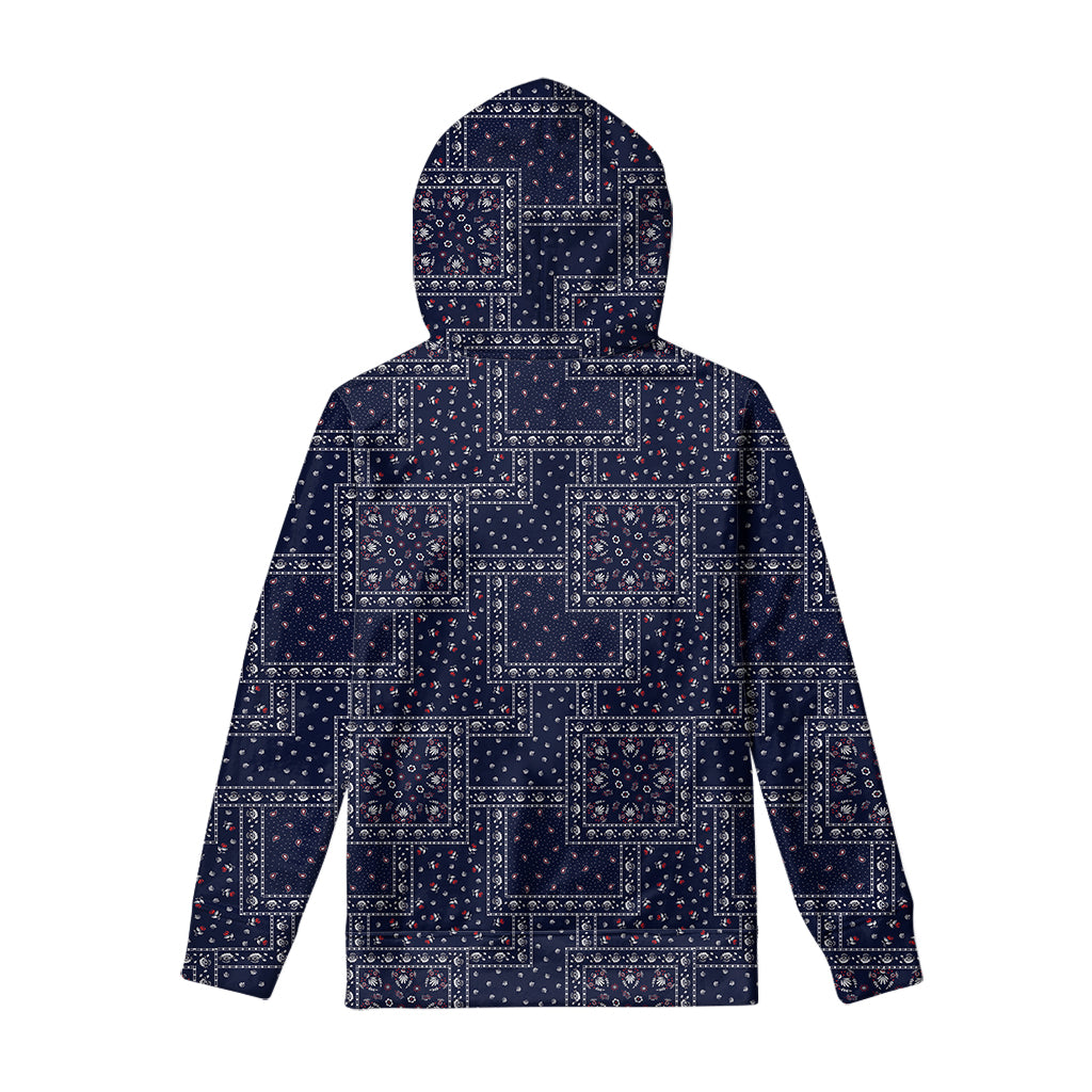 Blue Floral Patchwork Pattern Print Pullover Hoodie