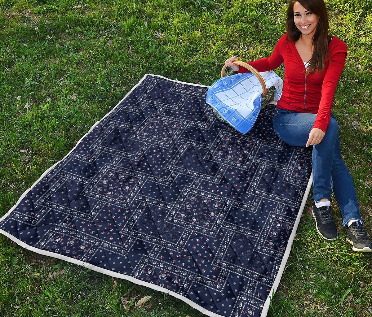Blue Floral Patchwork Pattern Print Quilt