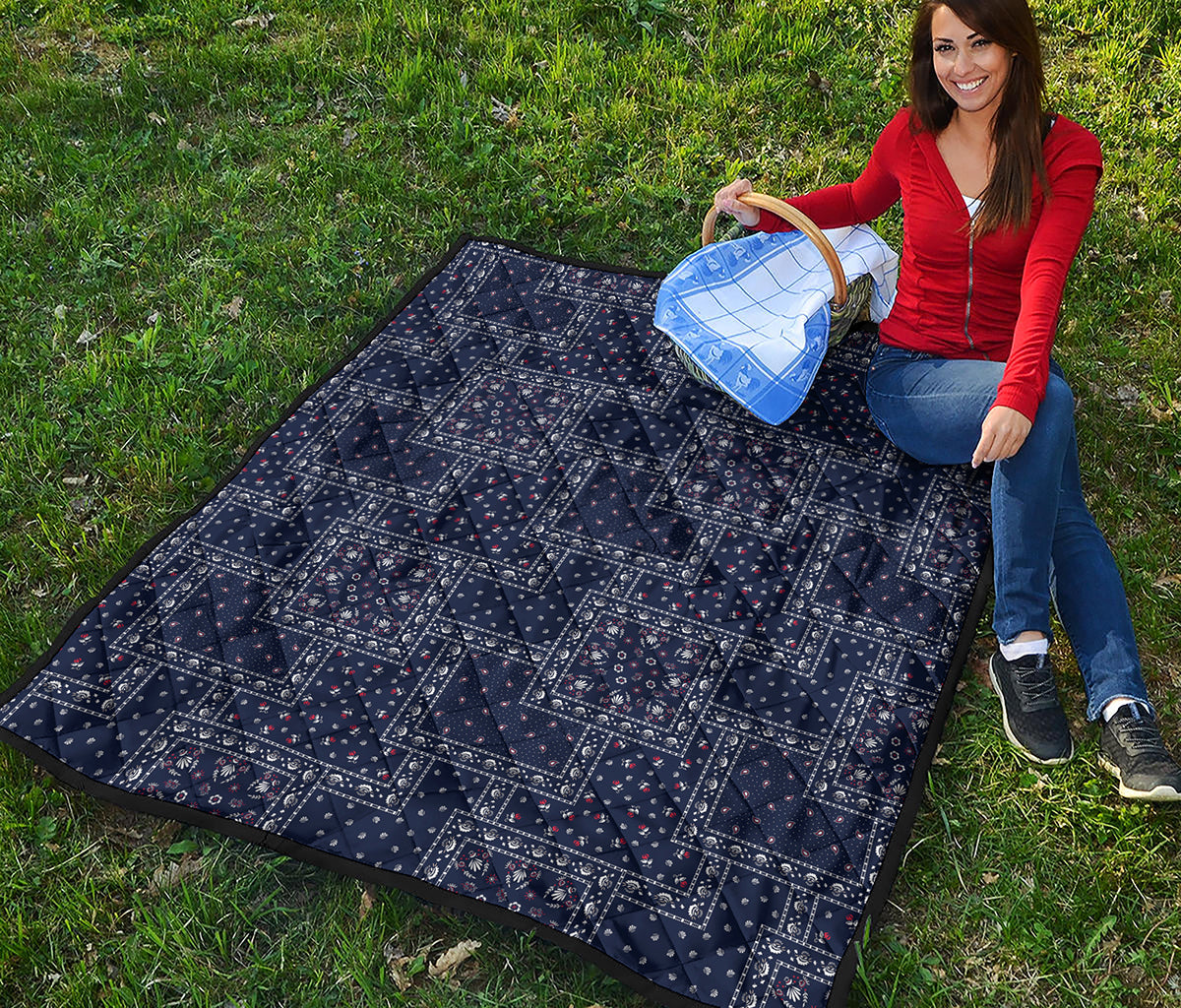 Blue Floral Patchwork Pattern Print Quilt