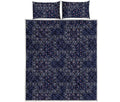 Blue Floral Patchwork Pattern Print Quilt Bed Set