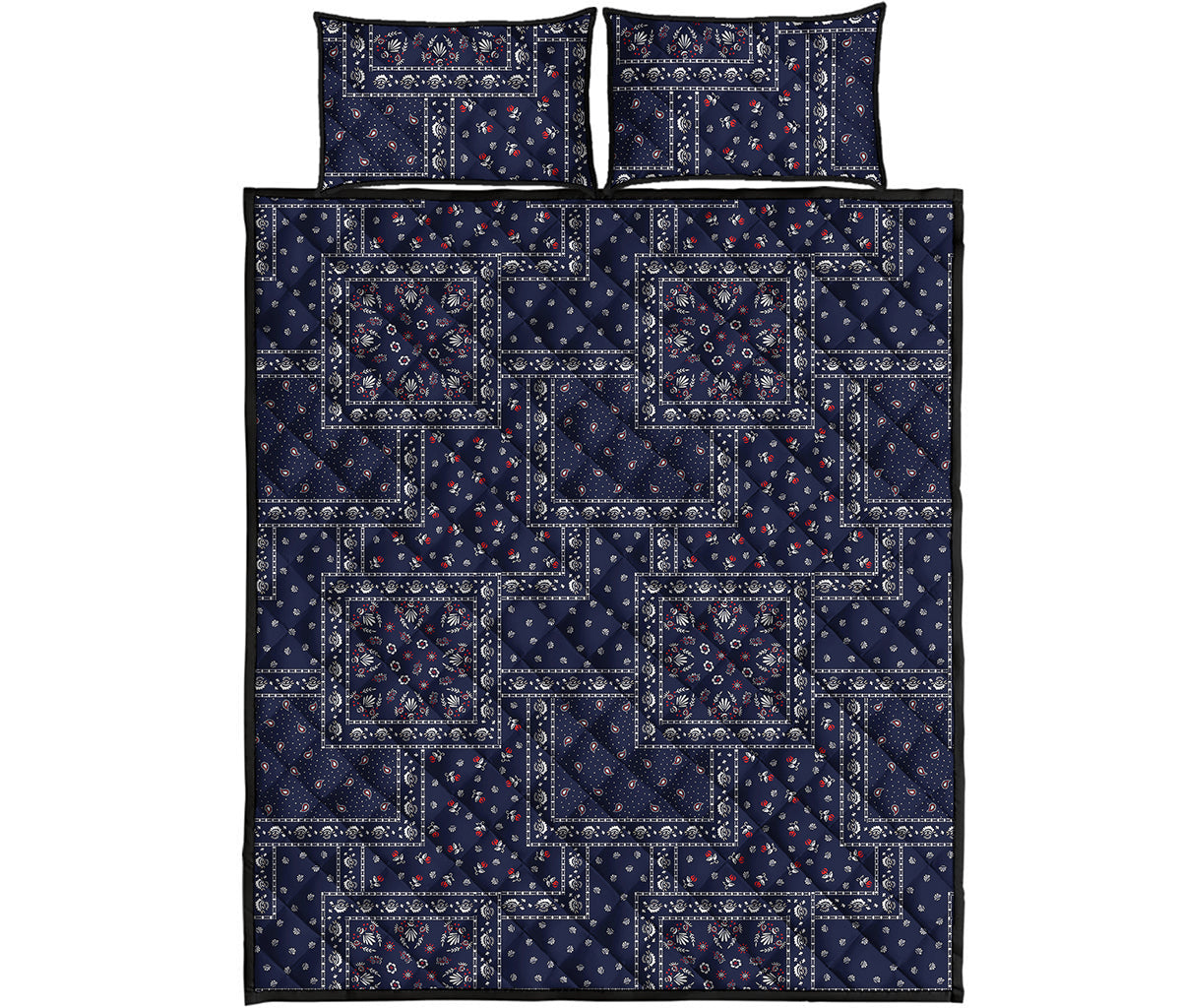 Blue Floral Patchwork Pattern Print Quilt Bed Set