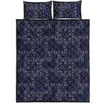 Blue Floral Patchwork Pattern Print Quilt Bed Set