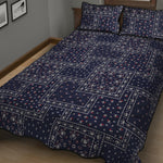 Blue Floral Patchwork Pattern Print Quilt Bed Set