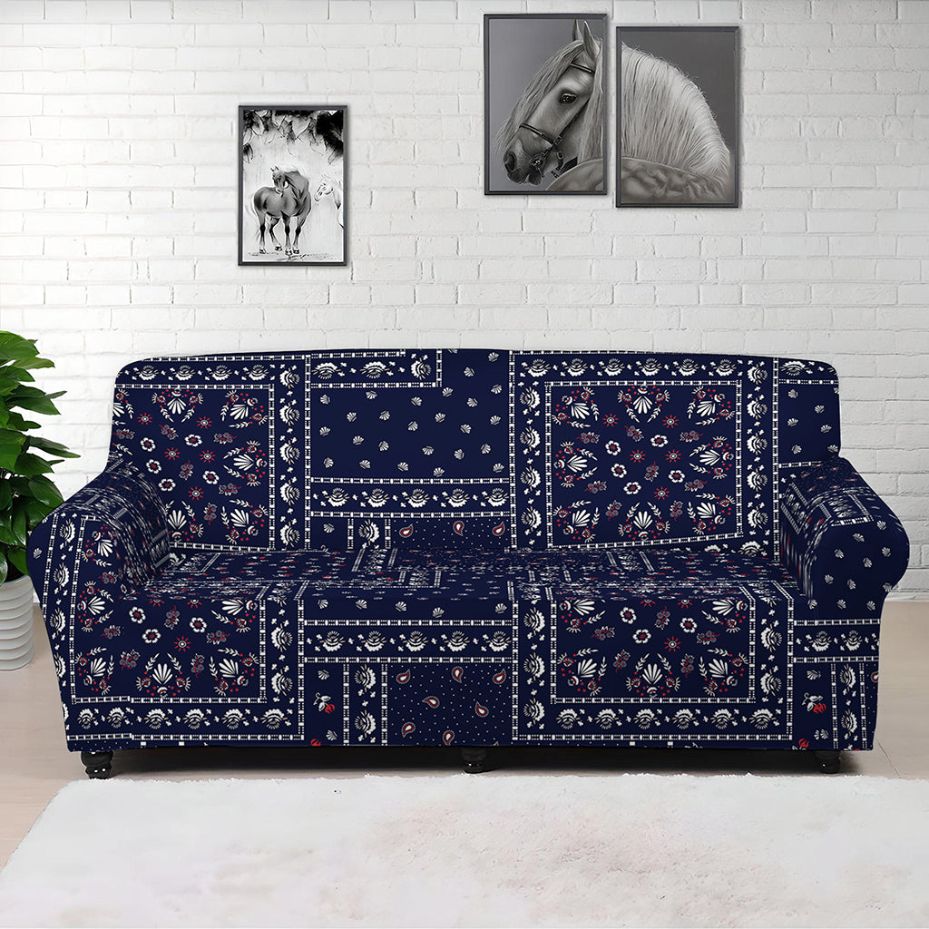 Blue Floral Patchwork Pattern Print Sofa Cover