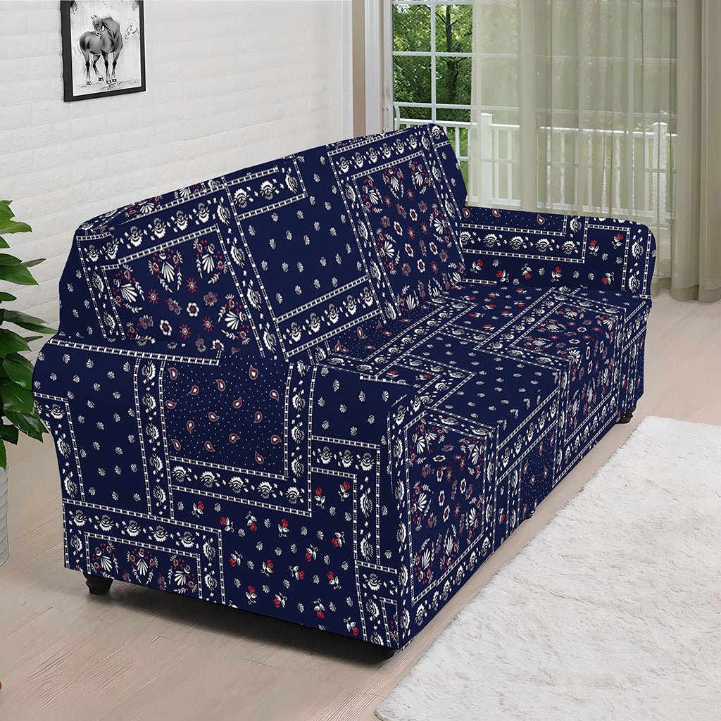 Blue Floral Patchwork Pattern Print Sofa Cover