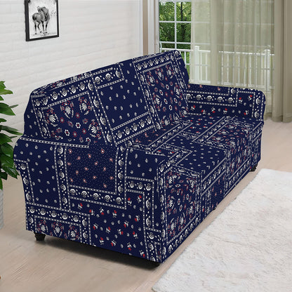 Blue Floral Patchwork Pattern Print Sofa Cover