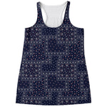 Blue Floral Patchwork Pattern Print Women's Racerback Tank Top