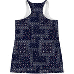 Blue Floral Patchwork Pattern Print Women's Racerback Tank Top