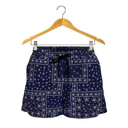 Blue Floral Patchwork Pattern Print Women's Shorts
