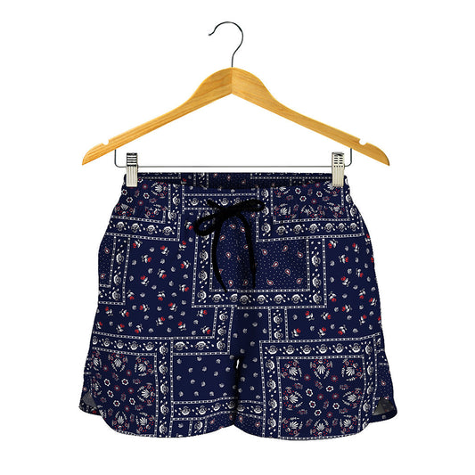 Blue Floral Patchwork Pattern Print Women's Shorts