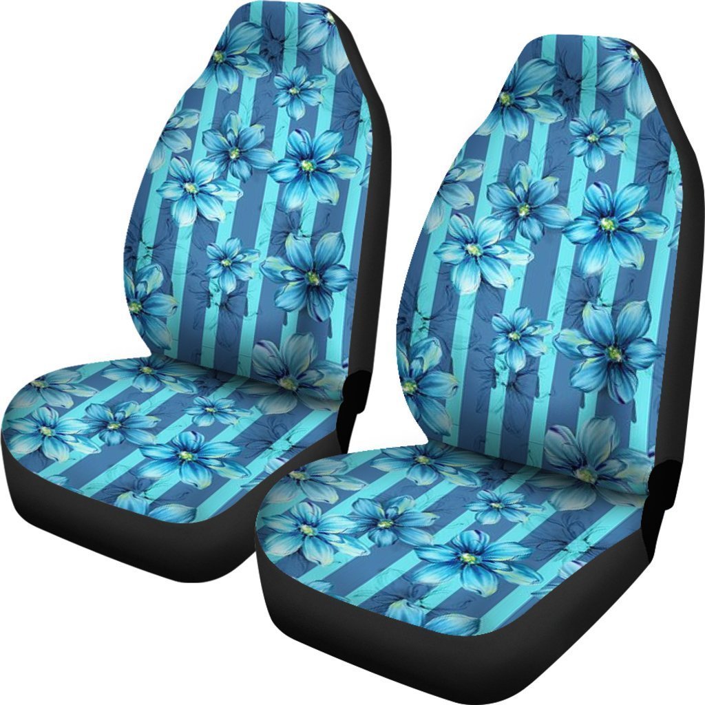 Blue Floral Striped Universal Fit Car Seat Covers GearFrost
