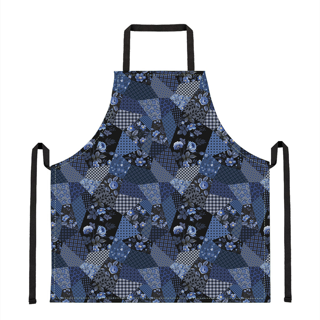 Blue Flower Patchwork Pattern Print Apron