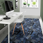 Blue Flower Patchwork Pattern Print Area Rug