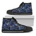 Blue Flower Patchwork Pattern Print Black High Top Sneakers