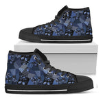 Blue Flower Patchwork Pattern Print Black High Top Shoes