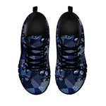 Blue Flower Patchwork Pattern Print Black Sneakers