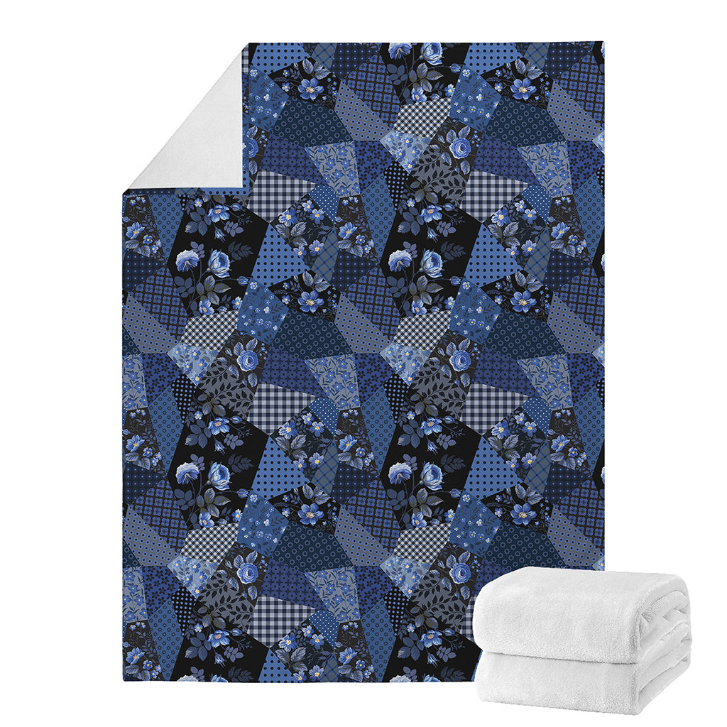 Blue Flower Patchwork Pattern Print Blanket