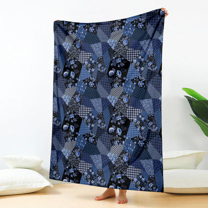 Blue Flower Patchwork Pattern Print Blanket