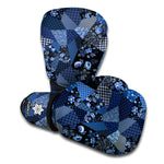 Blue Flower Patchwork Pattern Print Boxing Gloves